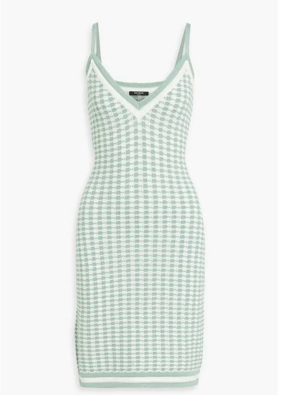 Balmain Mint Green and White Knit Midi Dress